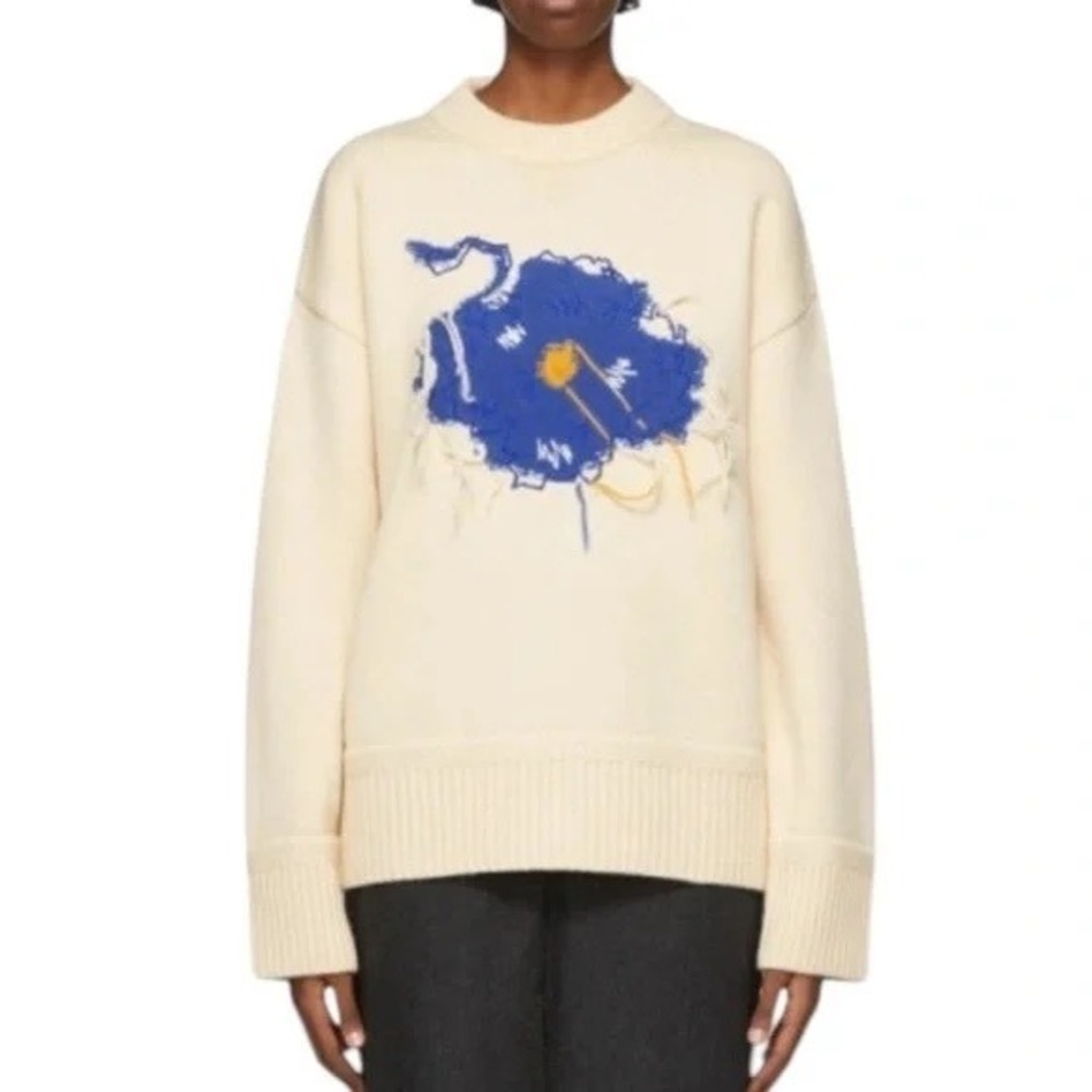 ADER Error Ivory Wool Knit Bluessom Flower Sweater Size A2 FW2020
